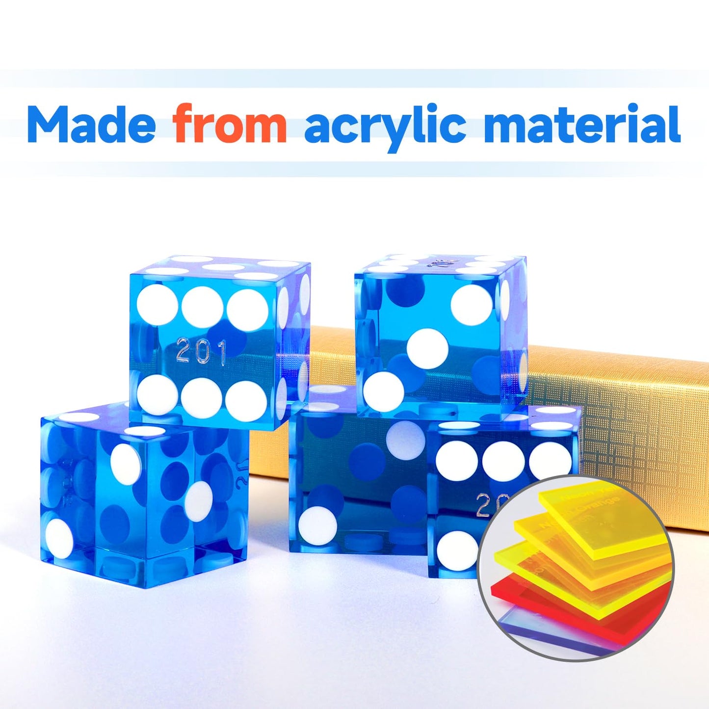 GSE Games & Sports Expert Casino Dice Game AAA Grade 19mm Pro Vegas Style Craps Dice Set of 5 with Razor Sharp Edges & Matching Serialized Numbers for RPG, Dice Stacking, Yahtzee Dice Games