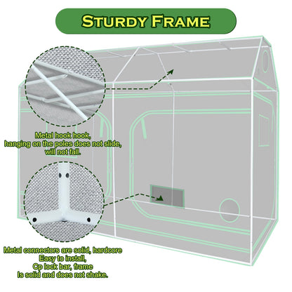 Green Hut 96"x48"x72" Roof Cube Grow Tent with Observation Windows, Lightproof, Mylar Hydroponic Tent with Floor Tray for Indoor Plant Growth
