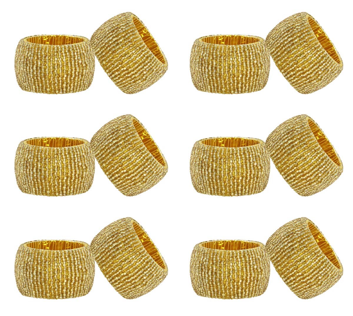 COTTON CRAFT Glitz Handmade Beaded Dining Table Napkin Rings - Set of 12 - Halloween Harvest Autumn Fall Thanksgiving Holiday Christmas Xmas Celebration Festive Party Gift Décor - Gold