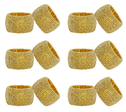 COTTON CRAFT Glitz Handmade Beaded Dining Table Napkin Rings - Set of 12 - Halloween Harvest Autumn Fall Thanksgiving Holiday Christmas Xmas Celebration Festive Party Gift Décor - Gold