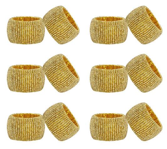 COTTON CRAFT Glitz Handmade Beaded Dining Table Napkin Rings - Set of 12 - Halloween Harvest Autumn Fall Thanksgiving Holiday Christmas Xmas Celebration Festive Party Gift Décor - Gold