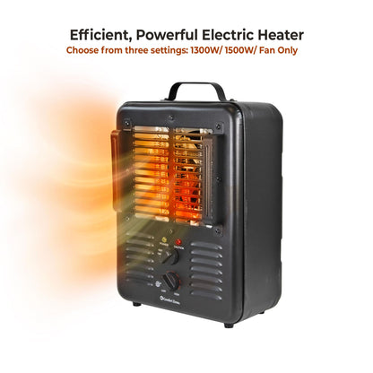 Comfort Zone Electric Portable Utility Space Heater with Adjustable Thermostat, Overheat Protection, & Tip-Over Switch, 1500W, CZ799BK