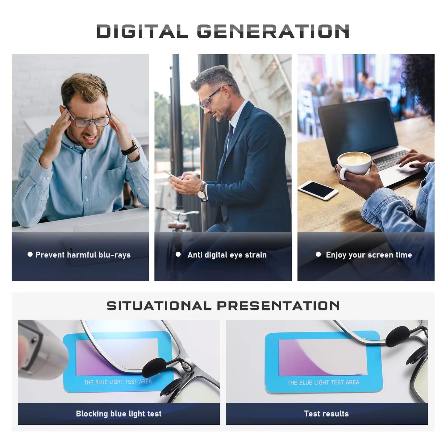 Reglaaly Blue-Light-Blocking-Glasses Men/Women Gaming Glasses Computer Screen Eyeglasses Metal Frame （black）