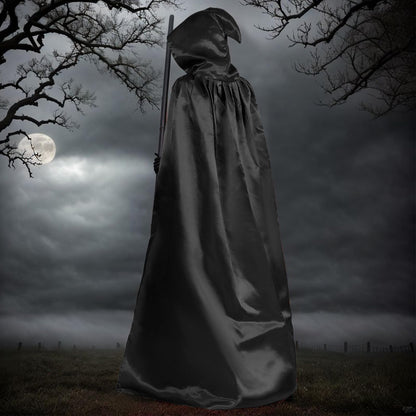 hoyuwak Black Cloak with Hood Halloween Wizard Hooded Cape Full Length Robe for Women Men Role Play Costume Witch Party Dress-Up