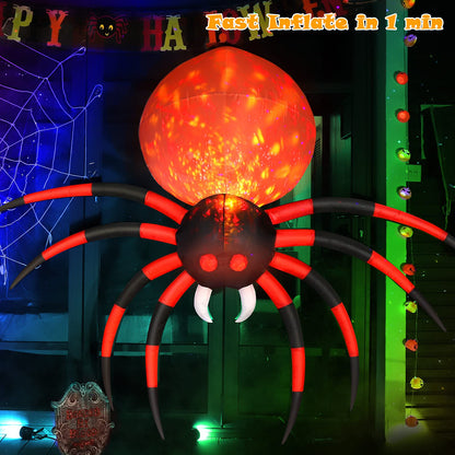 8 FT Halloween Inflatable Spider Outdoor Decorations for Yard, Giant Crawling Spider with LED Rotating Flame, Large Creepy Spider Props for Halloween Party Garden Lawn Patio Outside House Window Decor