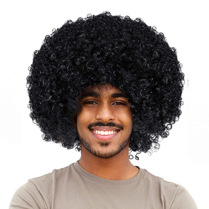Joy Join Unisex Short Fluffy Afro Funny Wigs for Halloween,Holiday Party Clown Costume (Black)