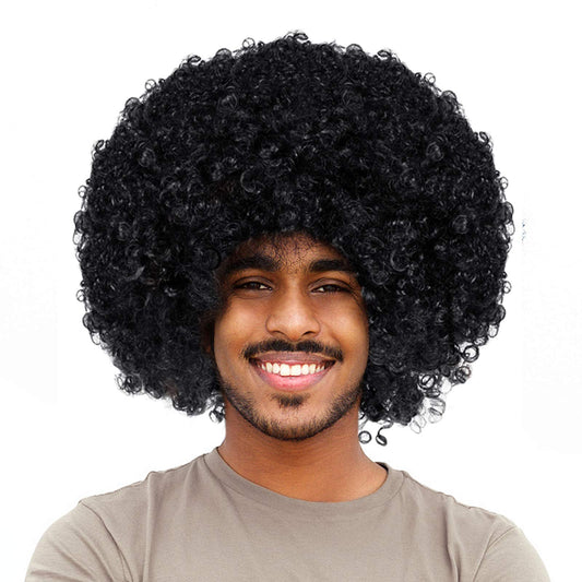 Joy Join Unisex Short Fluffy Afro Funny Wigs for Halloween,Holiday Party Clown Costume (Black)