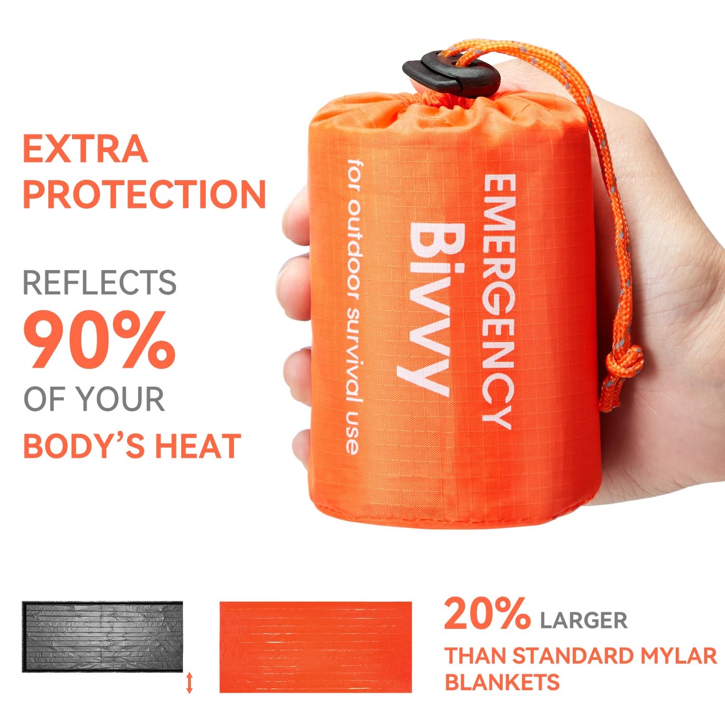 Esky Emergency Sleeping Bag, 2 Pack Survival Bag Portable Thermal Bivy Sack, Waterproof Lightweight Emergency Blanket Survival Gear with Compass for Camping Hiking Outdoor Adventure