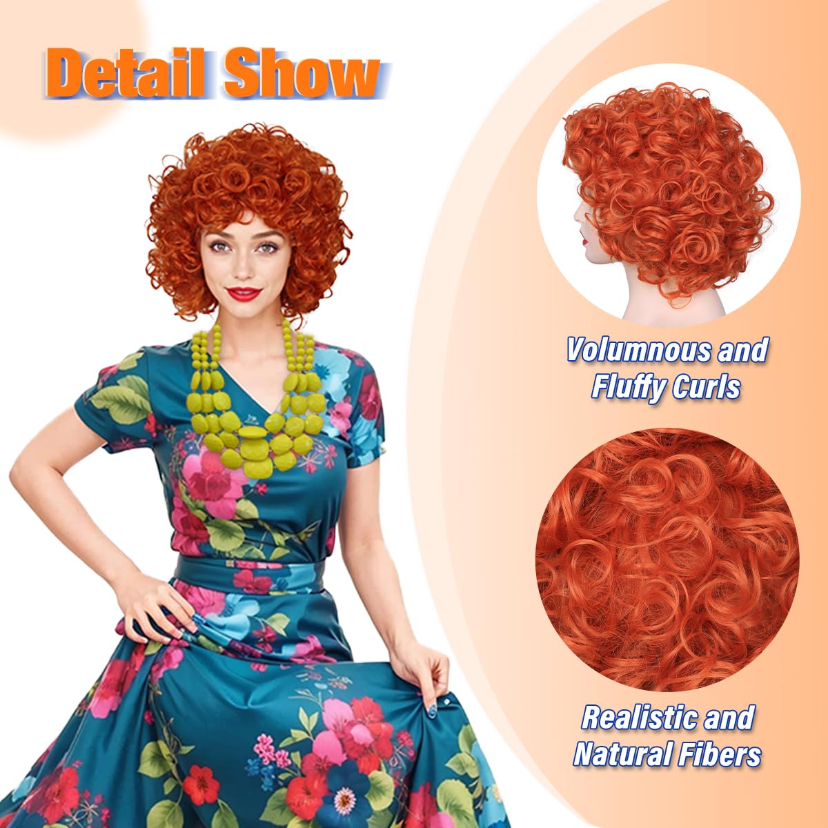 ColorGround Short Fluffy Curly Orange Red Cosplay Wig Women Costume for Halloween