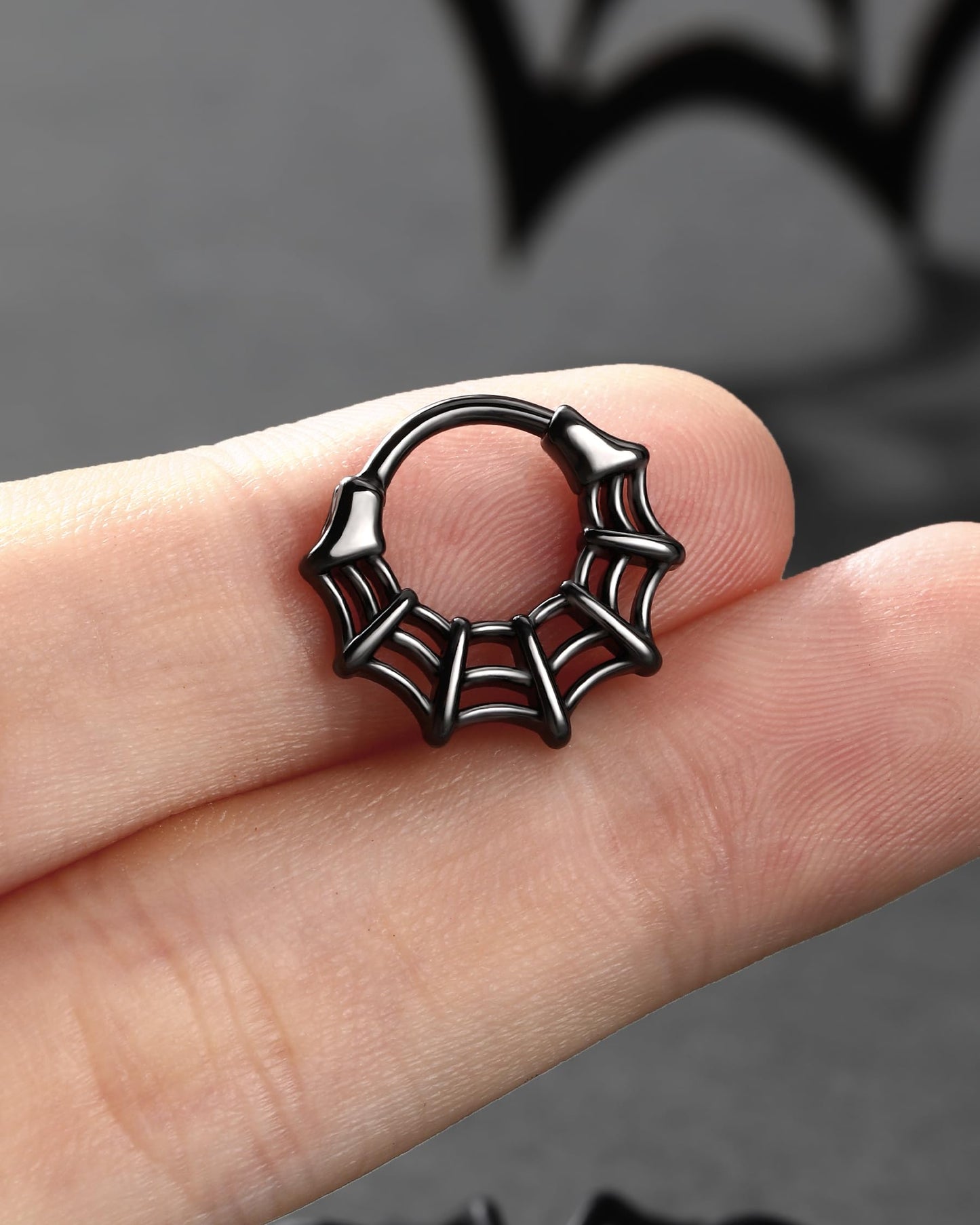 COCHARM Black Spider Web Septum Ring Halloween Septum Nose Rings 16G Helix Hoop Earring Black Daith Piercing Jewelry Stainless Steel
