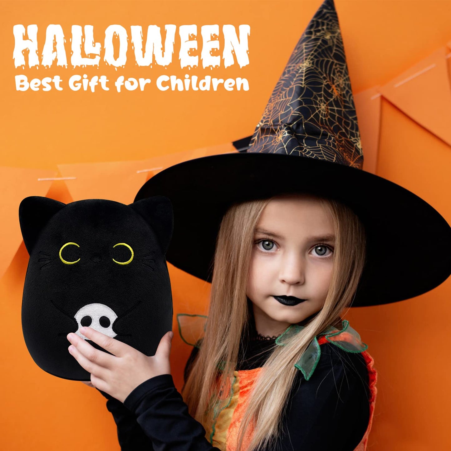 KOPHINYE Black Cat Plush, 6inch Halloween Stuffed Animal Skeleton Black Cat Plushie, Kawaii Kitten Stuffed Cat Doll Toy for Kids, Boys and Girls, Women