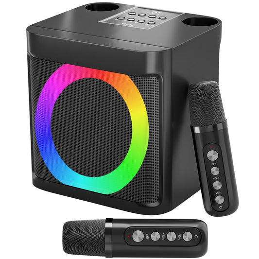 Karaoke Machine for Kids Adults - Portable Bluetooth Speaker with 2 Wireless Microphones, Singing Machine for Home Party, Birthday Gifts for Girls Boys Ages 4, 5, 6, 7, 8, 9, 10, 11, 12+ Years Old