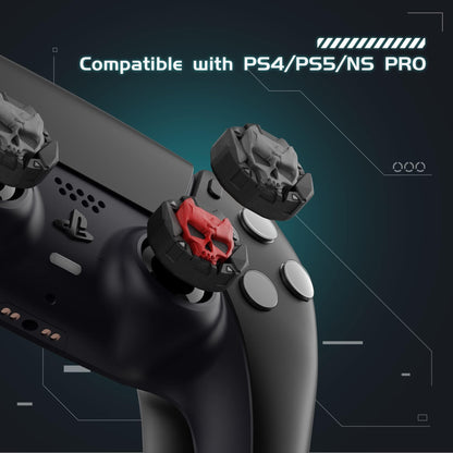 GeekShare Skull Thumb Grip Caps for PS5 Controller, Thumbsticks Cover Set Compatible with Switch Pro Controller and PS4/PS5, 2 Pairs / 4 Pcs (Black & Red)