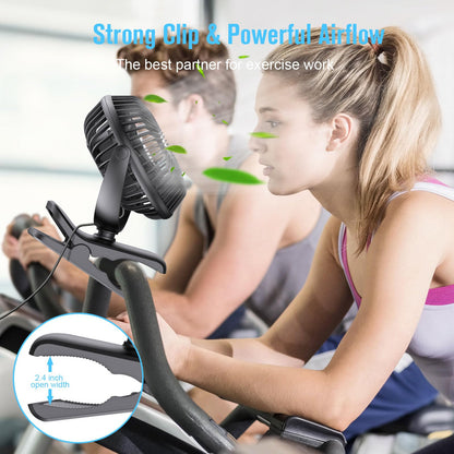 HONYIN 720° Rotation Small Desk & Clip on Fan with Sturdy Clamp, 3 Speeds, Quiet Little Personal Cooling Fan by USB Plug In, for Bedroom Office Desktop Treadmill