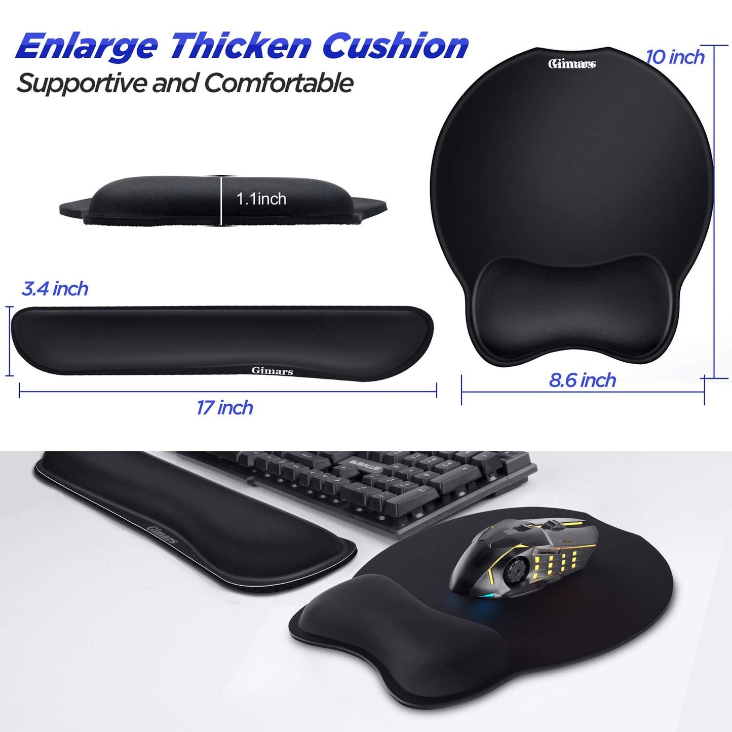 Gimars Upgrade Enlarge Superfine Fibre Soft Smooth Gel Ergonomic Mouse Pad Wrist Support and Keyboard Wrist Rest for Computer, Laptop, Mac, Gaming and Office, Durable, Comfortable and Pain Relief