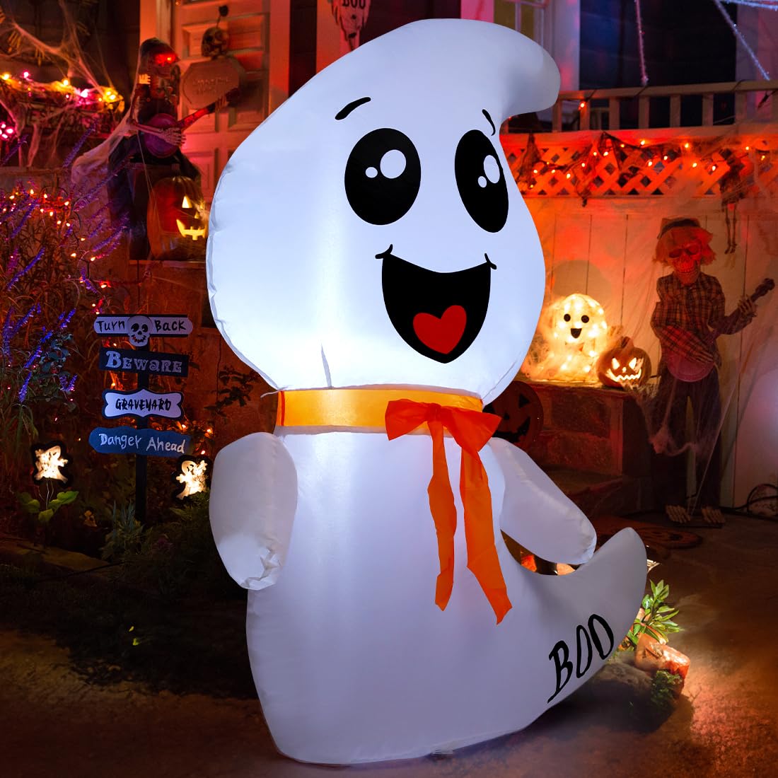 GOOSH 4 FT Halloween Inflatable Cute Ghost Outdoor Decorations Blow Up Yard Ghost with Built-in LEDs for Indoor Garden Lawn Party Decor