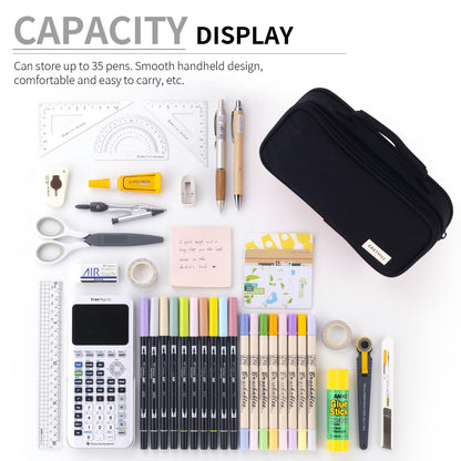 EASTHILL Large Capacity Pencil Case Pen Pouch Organizer Canvas Pencil Bag with Handle School Supplies for Teen Girls-Black