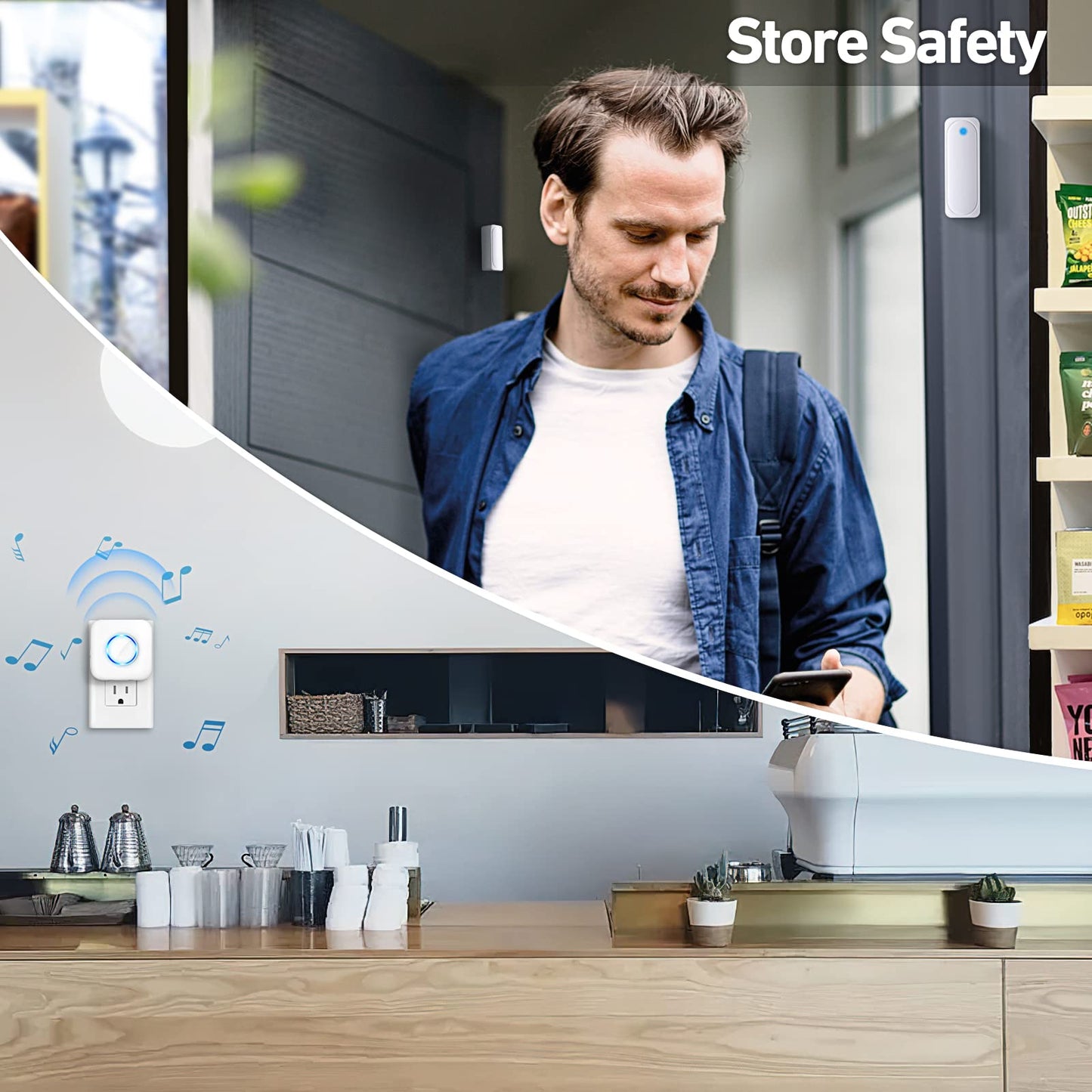 Door Chime, Satisure Wireless Door Open Contact Sensor Alarm Chime with 600 FT Range 58 Chimes 5 Volume Levels LED Indicators, Door Ringer Alert for Business/Store/Home/Office When Entering