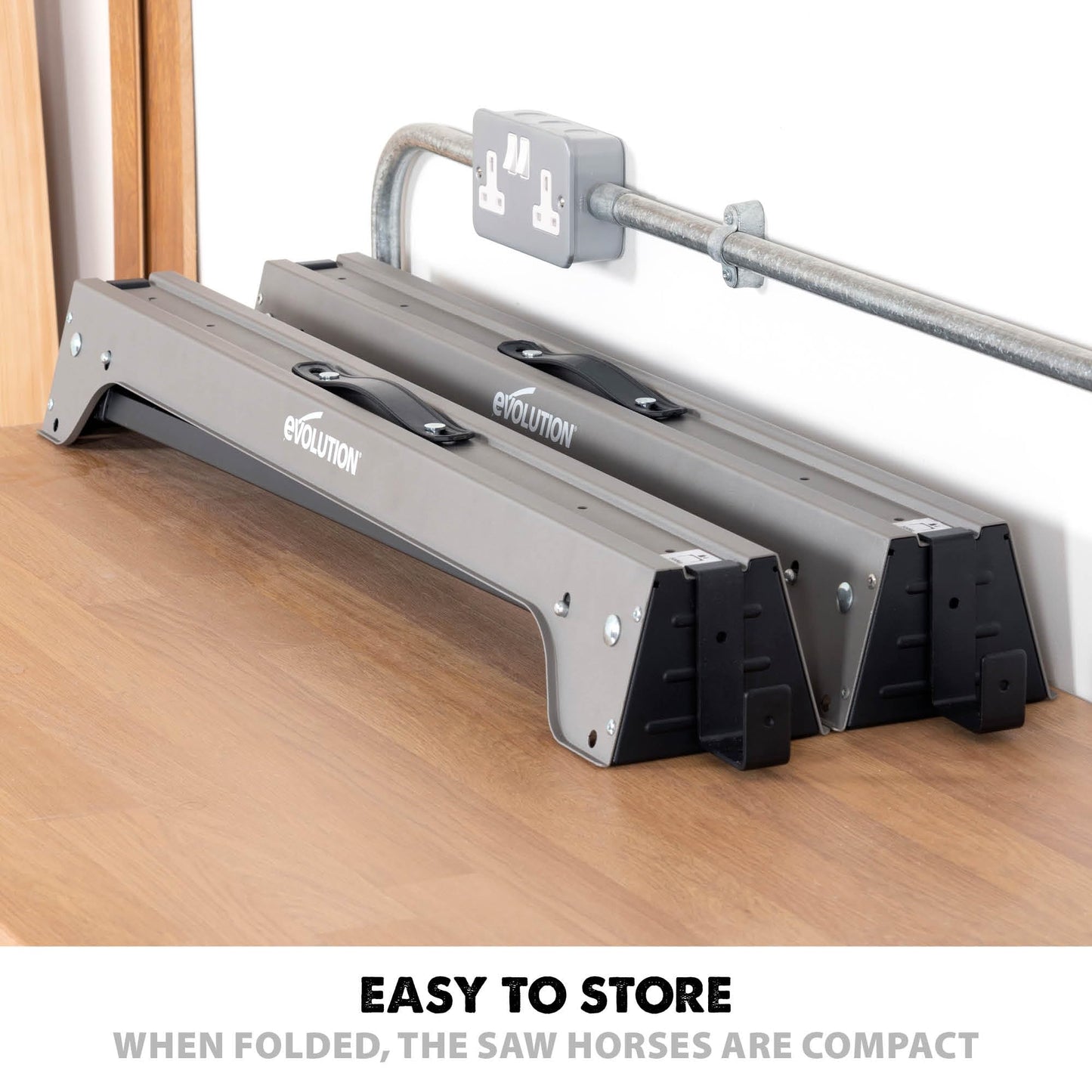 Evolution Power Tools Compact Folding Saw Horses Twin Pack (Aka Saw Bench, Sawhorse Pair) - Supports Up to 500KG - Lightweight & Portable (EVOSH1)