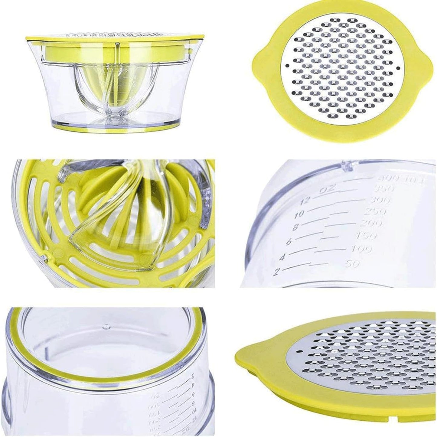 Drizom Citrus Lemon Orange Juicer Manual Hand Squeezer with Built-in Measuring Cup and Grater, 12OZ, Green