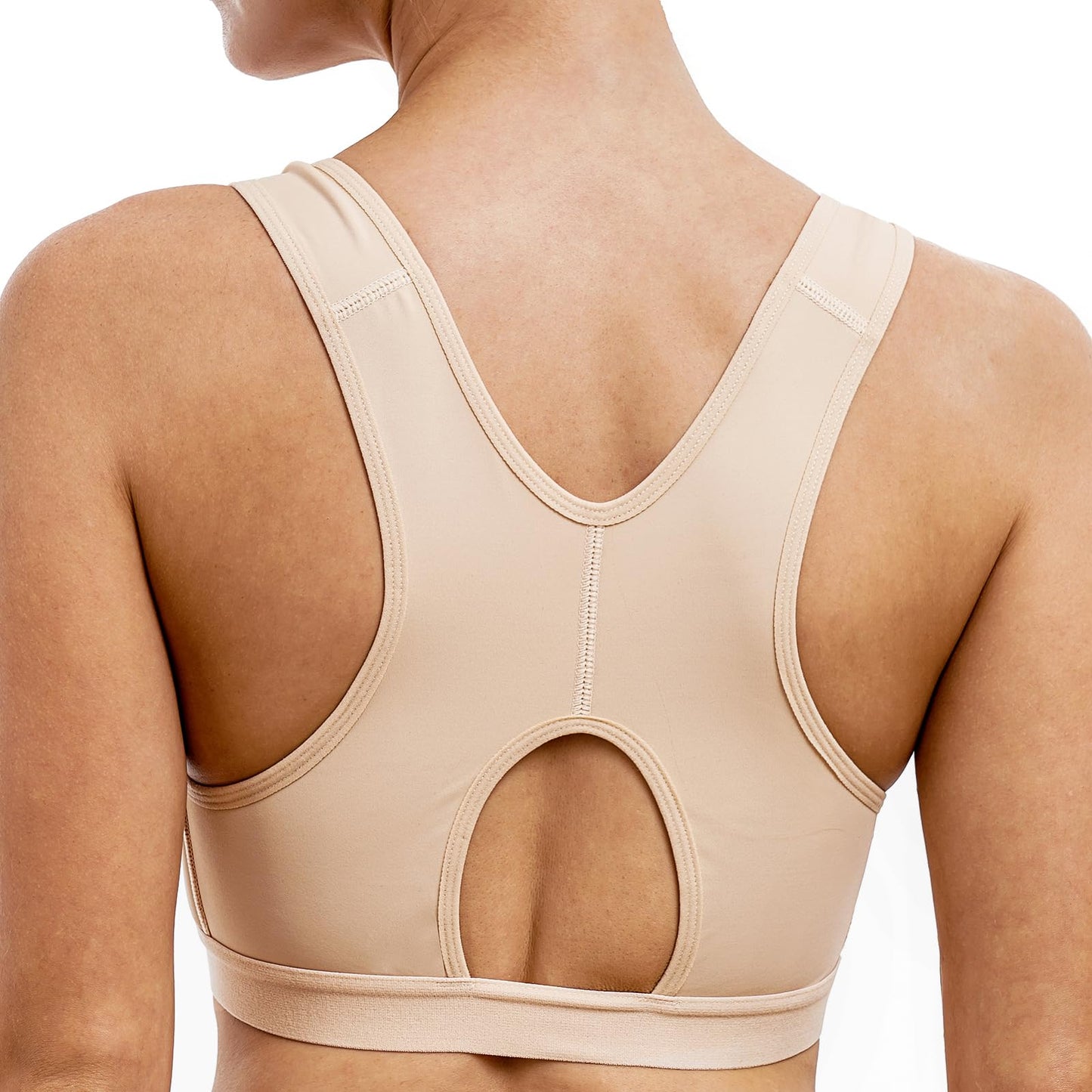 CYDREAM Women Post-Surgical Bra Zip Front Post Surgery Sports Bras Racerback Support Wireless Adjustable Straps (3XL, Beige)