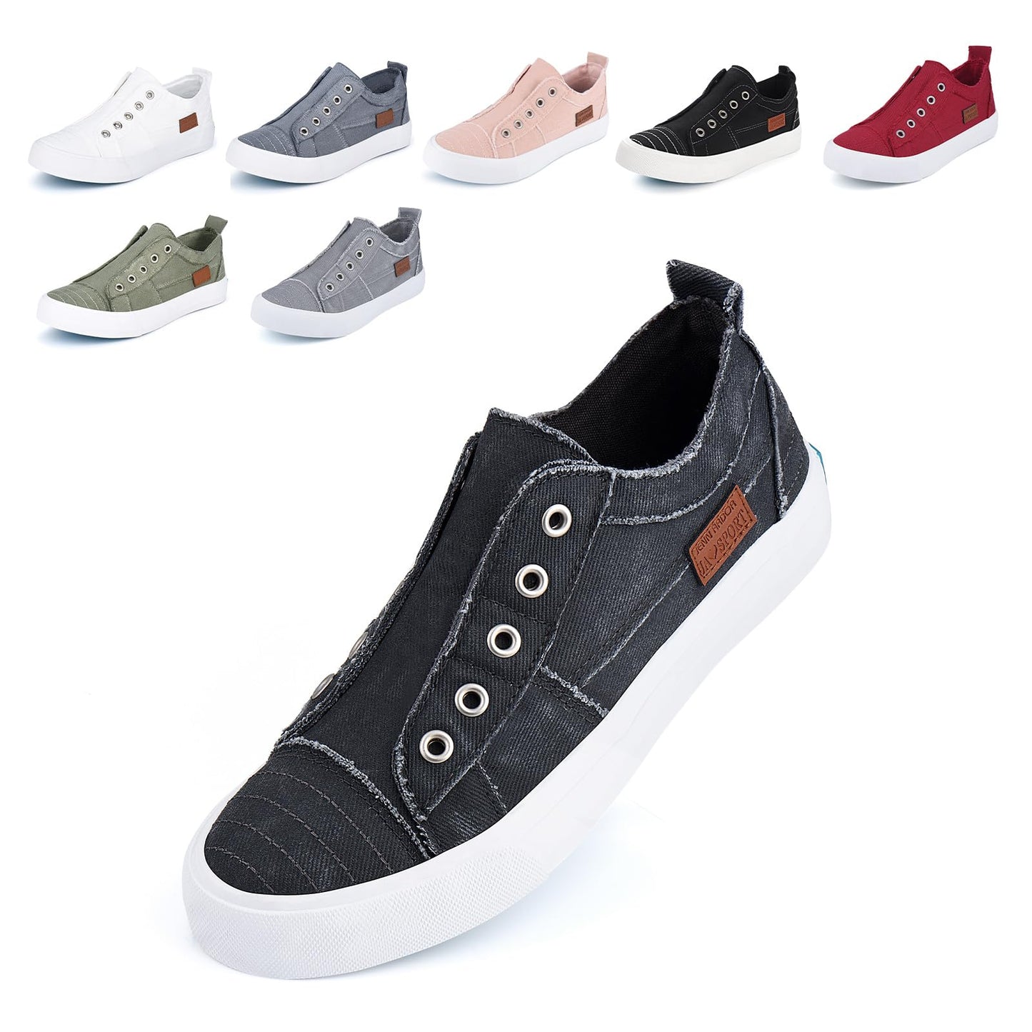 JENN ARDOR Womens Fall Slip On Fashion Sneakers No Laces Comfortable Casual Low Canvas Sneakers Flats Walking Shoes