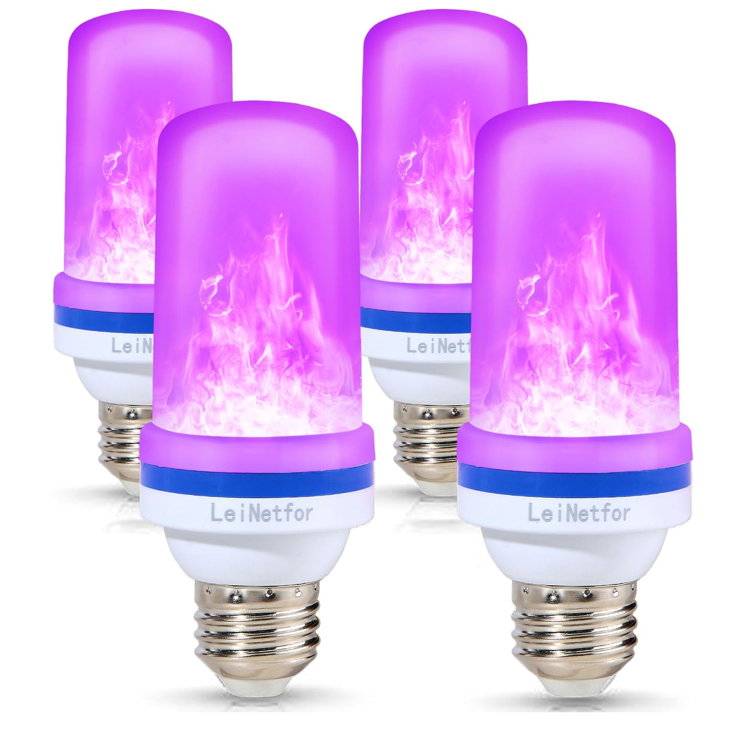 LeiNetfor Upgraded LED Purple Flame Light Bulbs - Halloween Decorations Outdoor Light Bulbs,E26/E27 Base Christmas Purple Flickering Light Bulbs Outdoor, 4W LED Flame Bulbs Lights (4 Pack)
