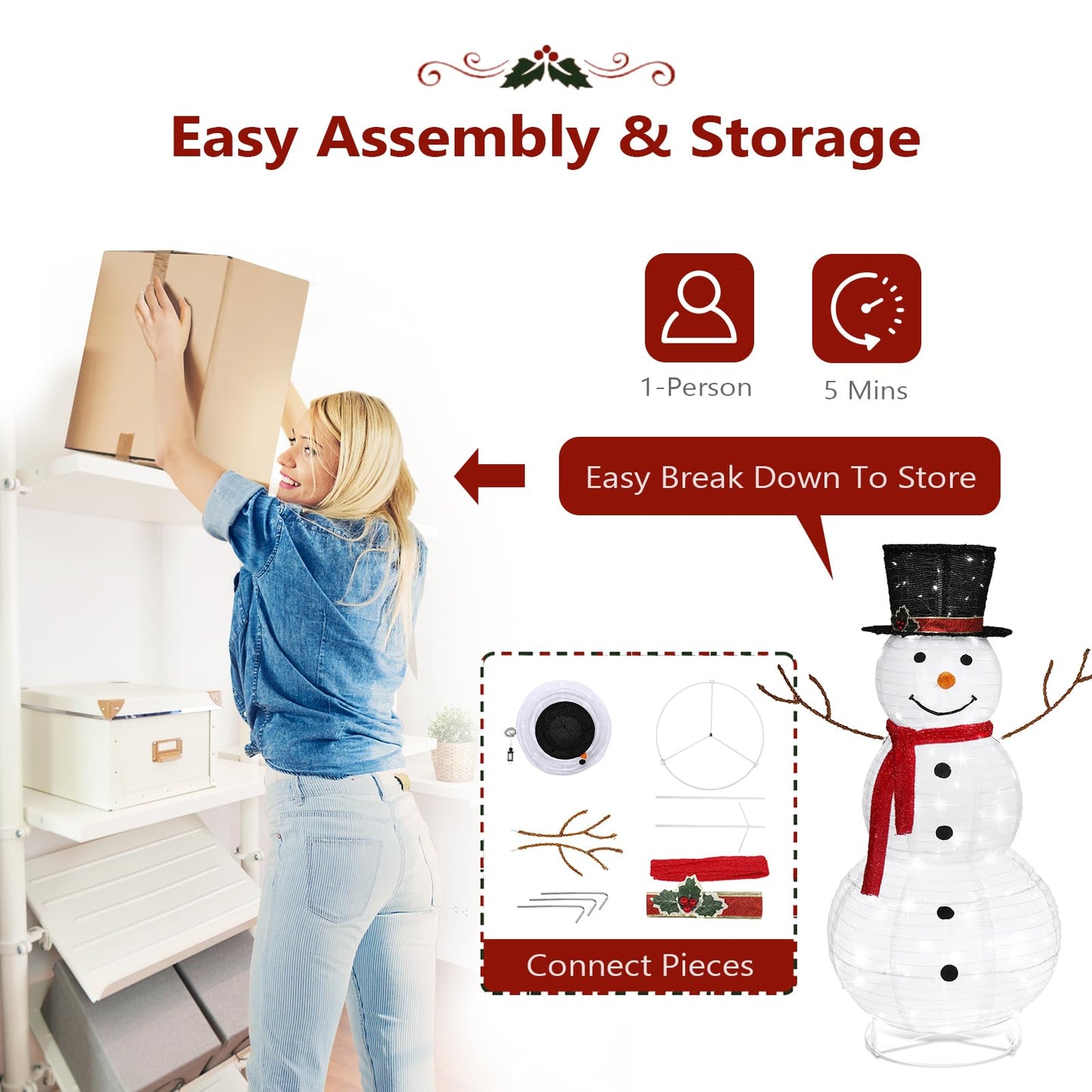 VINGLI Snowman Outdoor Christmas Decorations with 90 LED Lights, Lighted Snowman with Top Hat Holiday Ornaments Yard Decor for Home, Lawn and Front Yard-4 FT