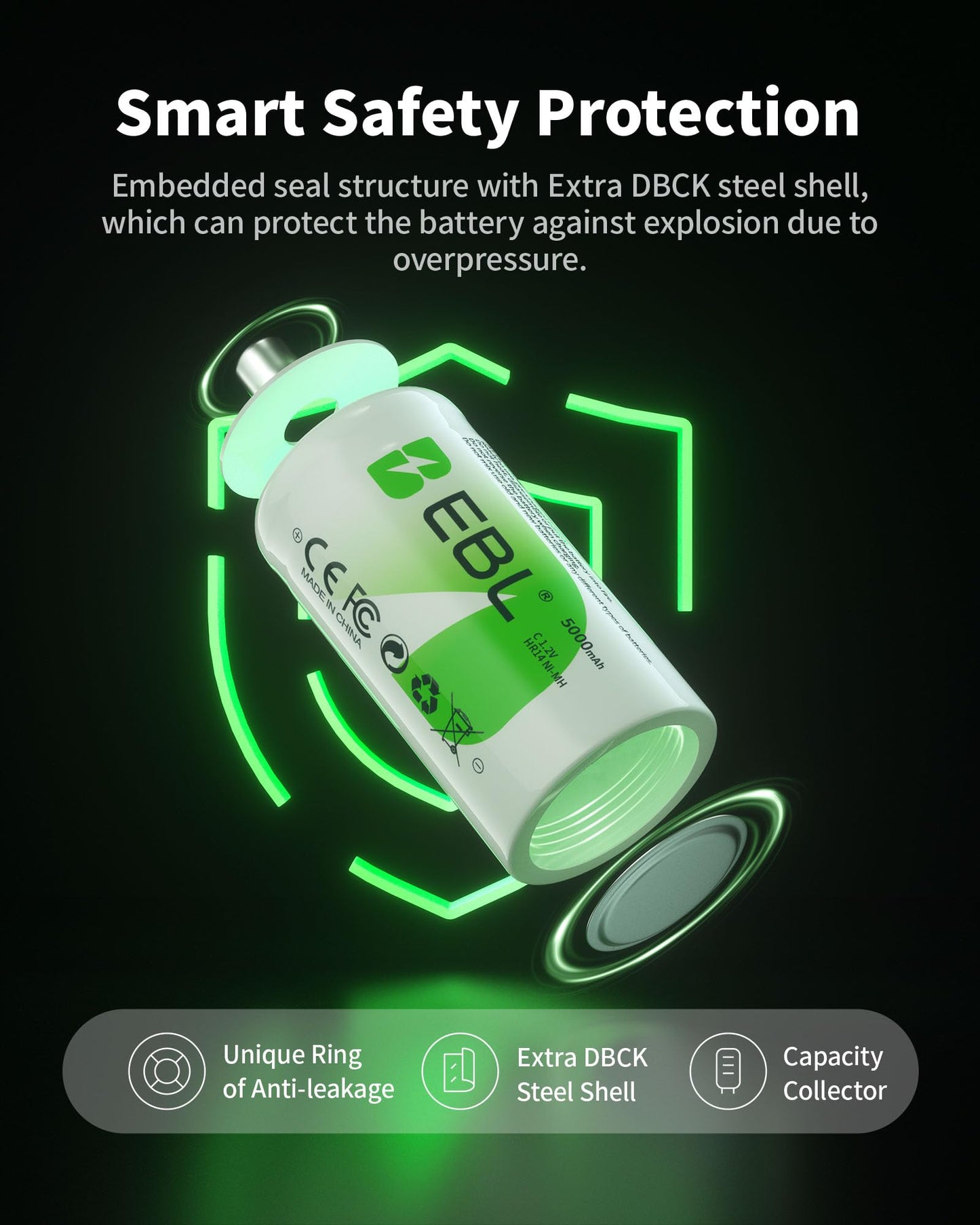 EBL Rechargeable C Batteries 5000mAh Ni-MH C Size Battery, Pack of 8