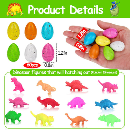 60PCS Small Hatching Dinosaur Eggs for Dinosaur Party Favors Birthday Halloween Goodie Bag Stuffers Classroom Carnival Prizes Bulk Pinata Fillers Novelty Grow in Water Dino Eggs with Toys Inside
