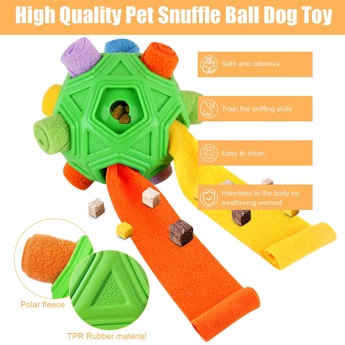 Dog Snuffle Ball-Interactive Puzzle Dog Toys Encourage Natural Foraging Skills Slow Feeder for Training and Stress Relief, Cloth Strip Hiding Food Chew Toys with Squeaky Carrot Toy for Any Size