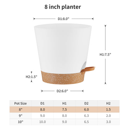 FaithLand 2-Pack 8 Inch Planter Pots for Indoor Outdoor Plants, Self Watering Flower Pots with Deep Reservoir, White with Terracotta …