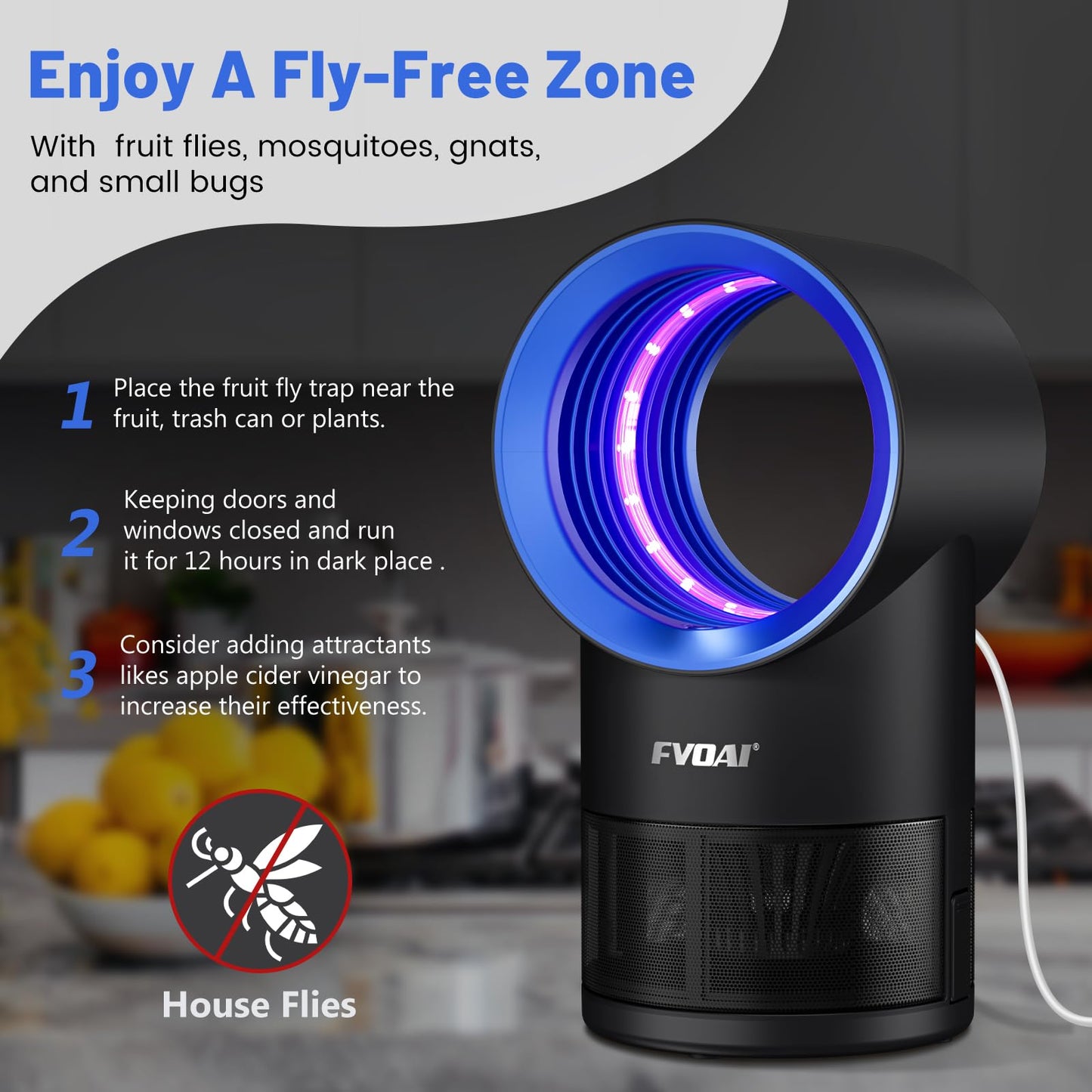 Fly Traps Indoor,Fruit Fly Trap for Indoors Mosquito Trap Indoor Insect Trap with Suction, Time Setting, Bug Light & 10 Pcs Sticky Glue Boards (Blue)