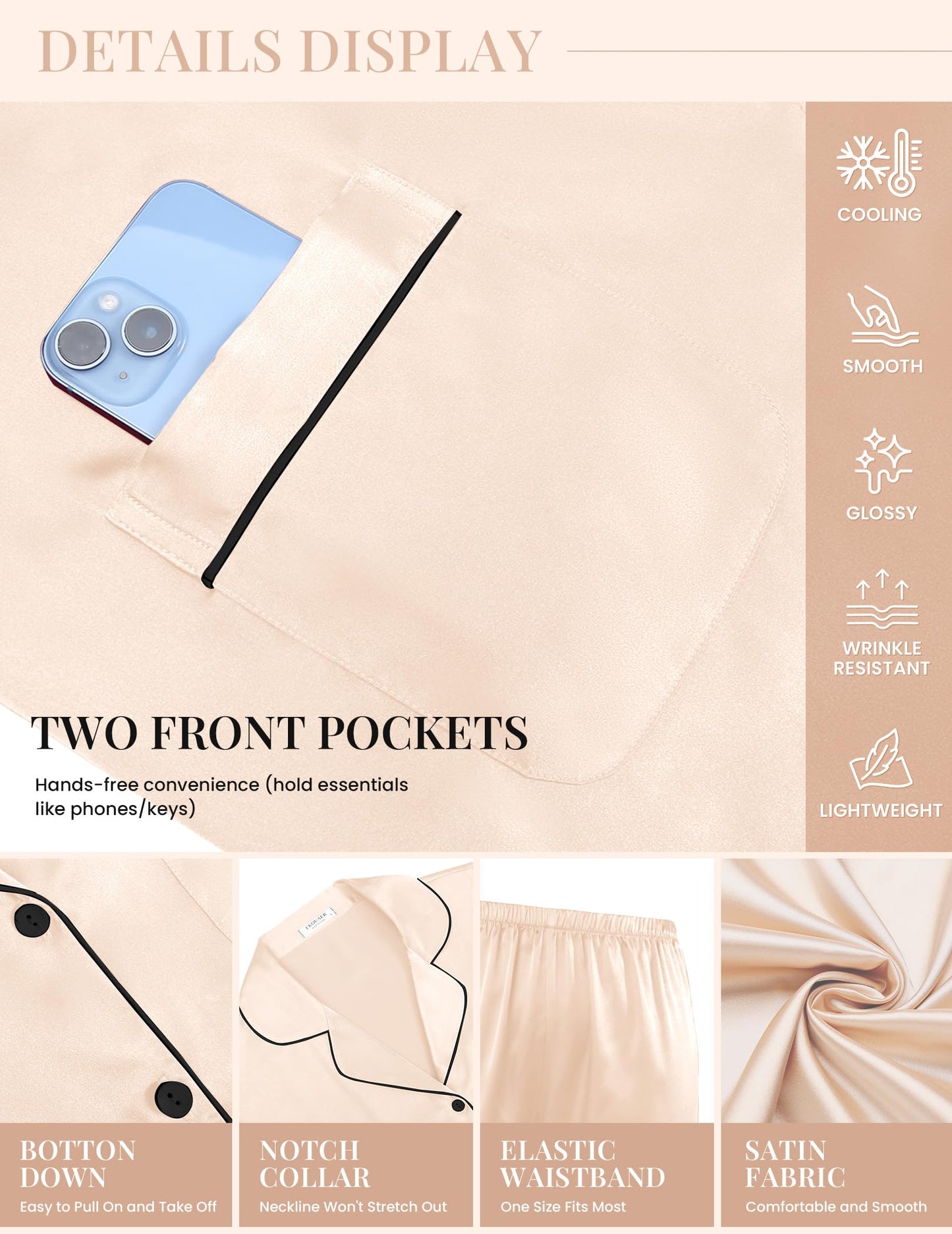 Ekouaer Silk Pajamas for Women Classic Button Down Satin Pajama Sets Long Sleeve Lounge Set