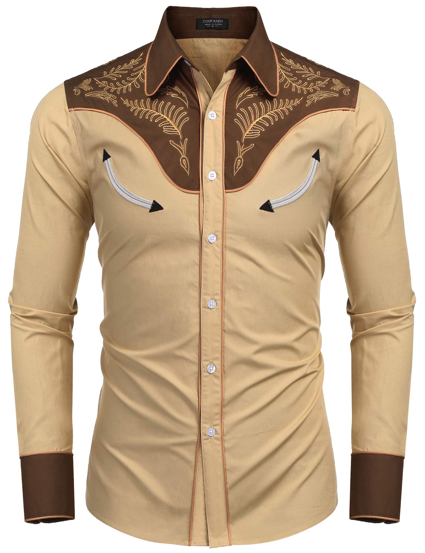 COOFANDY Men's Western Cowboy Shirt Embroidered Button Down Long Sleeve Shirts