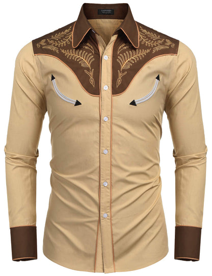 COOFANDY Men's Western Cowboy Shirt Embroidered Button Down Long Sleeve Shirts