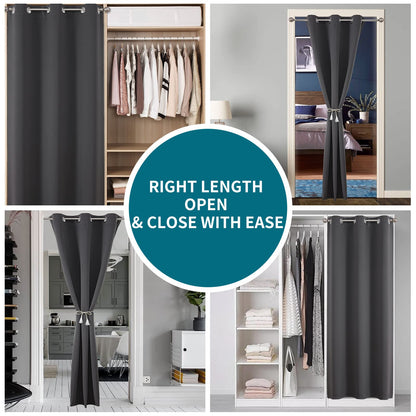 Joydeco Door Curtain for Closet Doors 78 Inches Long 1 Panel, Blackout Doorway Curtain for Open Closet Bedroom, Room Divider for Privacy (Grey, 40Wx78L)
