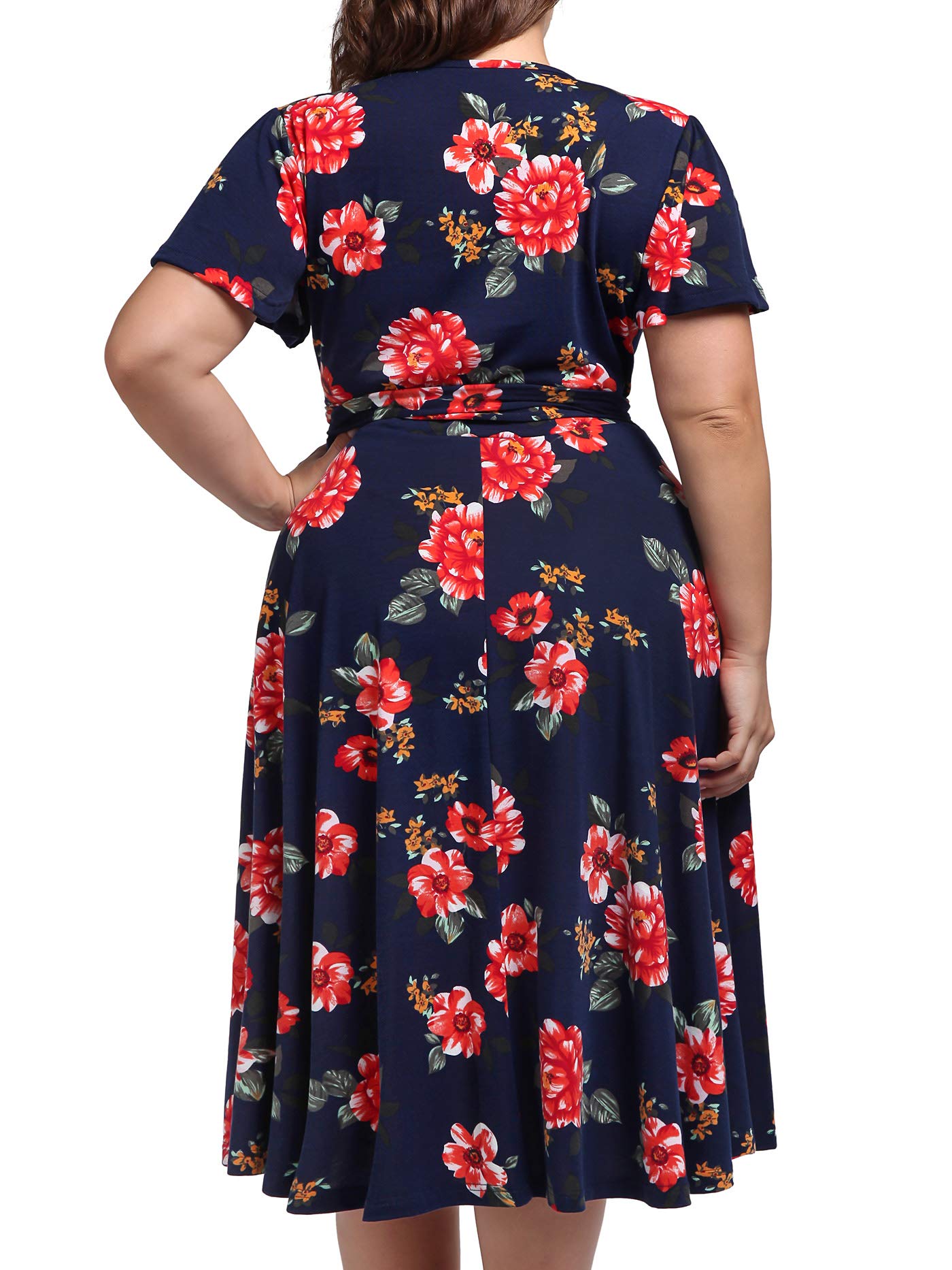 kissmay Plus Size Cocktail Dresses, Plus Size Fit and Flare Dresses for Women Slim Fitting Elasticity Clothing Ruched Flows Sweet Dress for Casual Short-Sleeve 1950s Lavender Dress Navy Red 20W
