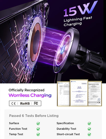 LISEN for 15W MagSafe Car Mount Charger,Magnetic Wireless Car Charger for iPhone 16 Pro Max Accessories,Magnetic Phone Holder for iPhone 16e 15 14 13 12,Samsung with MagSafe,Gifts for Men Women