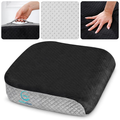 Large Seat Cushion (19” x 17” x 3”) Memory Foam for Office Chair, Wheelchair Cushions, Floor Pillow | Cushion Back Pain Coccyx Pain Relief | Plush Velvet Cover with Carry Handle