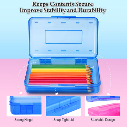 Nuozme Plastic Translucent Pencil Box for Kids, Adult, Student, Large Capacity Pencil Cases with Snap-Tight Lid for Pens, Pencils, School Supplies,Office Supplies,1 Pack (Blue)