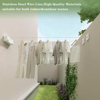 Danpoo Retractable Clothesline Indoor/Outdoor, Clothes Line Retracting Indoor, Double Clothes Lines for Hanging Clothes with 13.8 Ft Steel Wire, Laundry Line, Clothes Drying Line, White