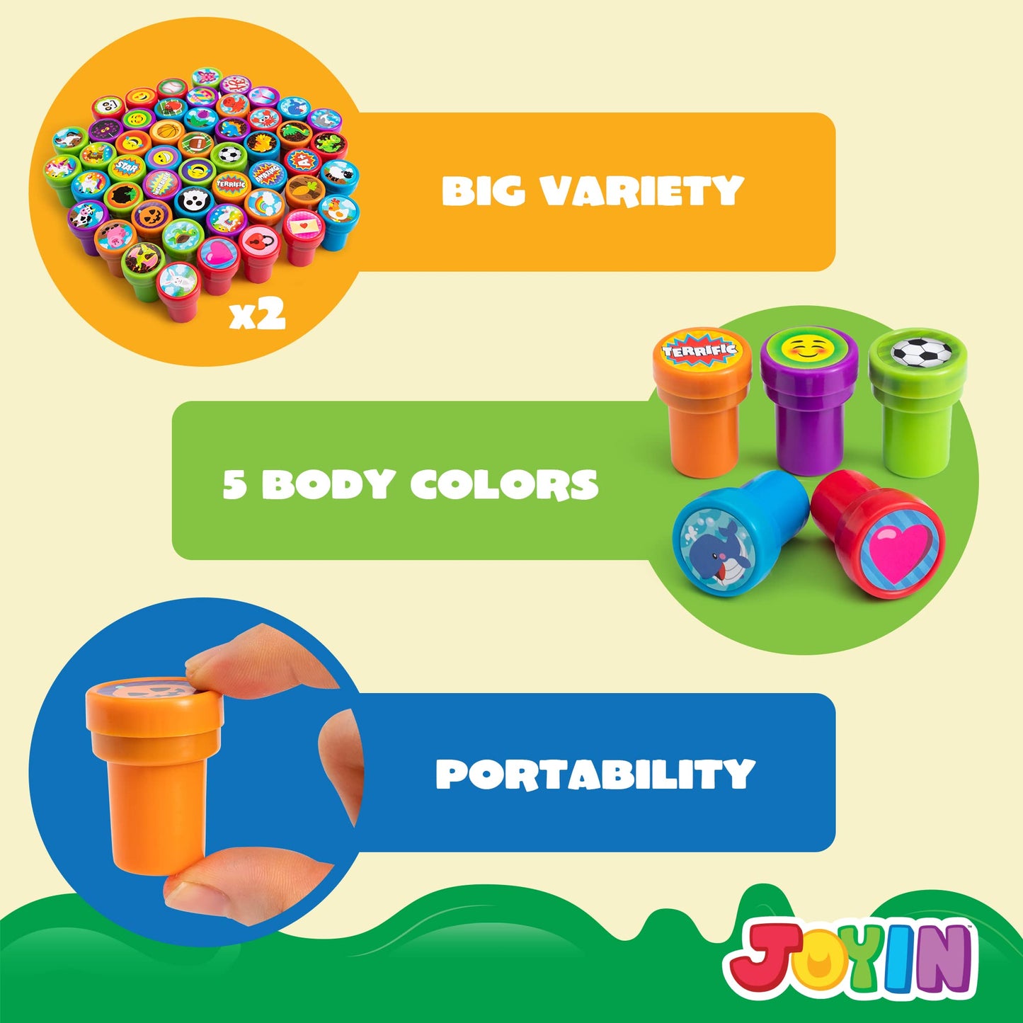 JOYIN 100 Pcs Assorted Stamps for Kids Self-Ink Stamps (50 Different Designs, Dinosaur, Zoo Safari Stampers) for Party Favor, Carnival Prizes, School, Easter Egg Stuffers, Halloween, Christmas