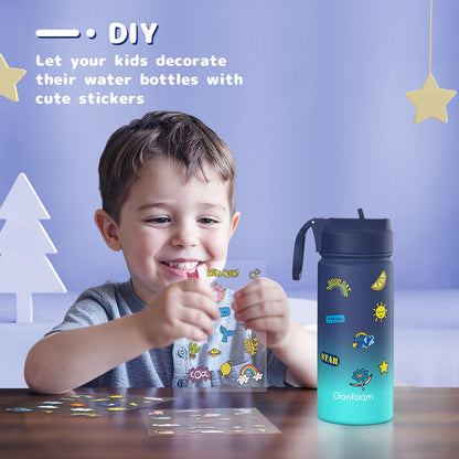 Kids Water Bottle, 2-Pack 16oz Water Bottles with Stickers and Straw, Stainless Steel Vacuum Insulated cup, Kids Water Bottle for School, Gifts for Boys and Girls(Blue/Green)