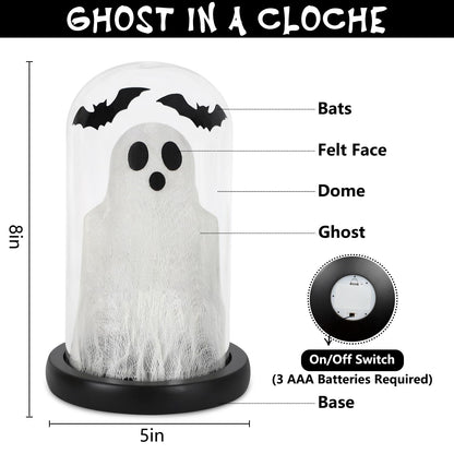 DAZONGE Halloween Decorations Indoor, Lighted Ghost in Glass Dome Cloche, Cute Spooky Halloween Ghost Decor for Tabletop Mantel Display