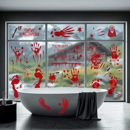Halloween Decorations 165 PCS, 8 Sheets Bloody Handprint Footprint Halloween Wall Decal Floor Window Stickers,10 Sheets Wound Tattoo Stickers, Scary Party Decorations Window Stickers