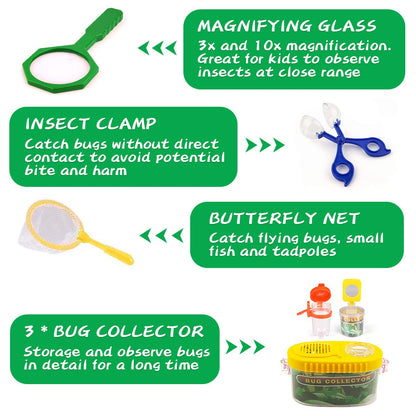 24 Pcs Kids Explorer Kit & Bug Catcher Kit for Kids, Outdoor Toys Adventure Camping Kit with Drawstring Bag, Binoculars, Compass, Butterfly Net, Educational Nature Exploration Toys Gift for Boys Girls