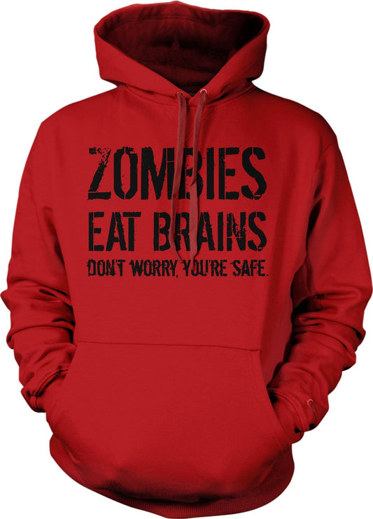 Crazy Dog Unisex Zombies Eat Brains Don't Worry You're Safe Novelty Hoodie Funny Halloween Sweatshirt Undead Sarcastic Humor Sweater Heather Red XL
