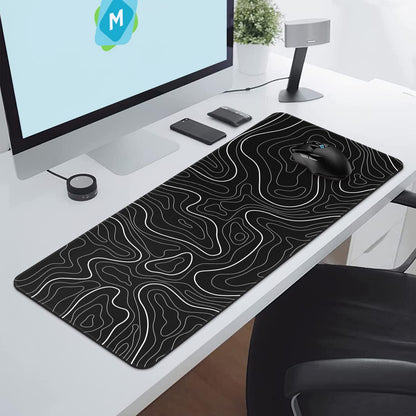 DIGSOM Mouse Pad Gaming Mousepad 31.5 x 11.8in Large Mouse Pad for Keyboard and Mouse with Anti-Slip Rubber Base, Keyboard Pad XL Mouse Mat for Home and Office（Black with White Topographic Line）
