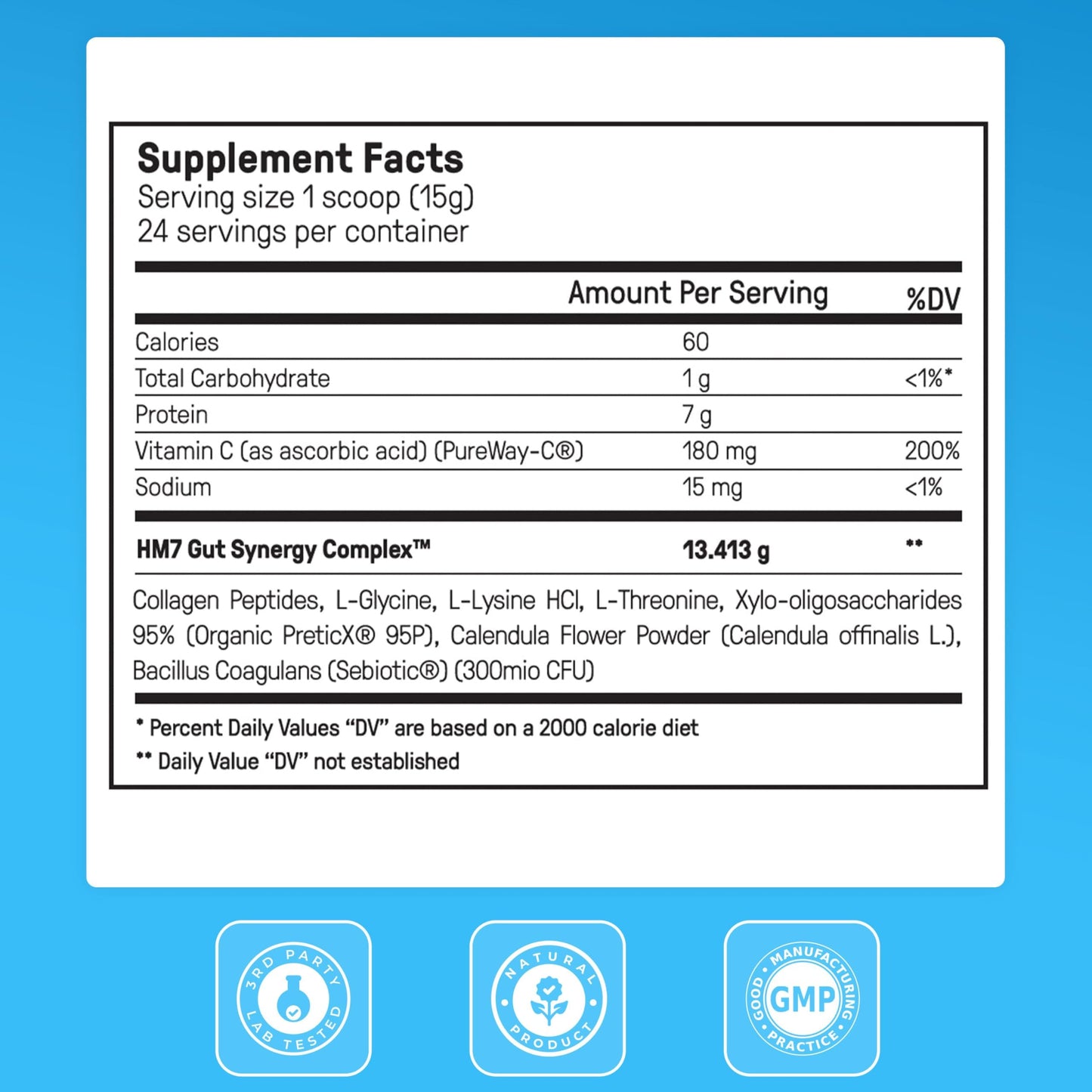 Happy Mammoth Complete Gut Repair Probiotic, Prebiotic, Fiber & Collagen Supplement for Gut Health, Digestion, Healthy Gut Microbiome, Reduces Constipation & Bloating 24 Servings, Vanilla Flavor